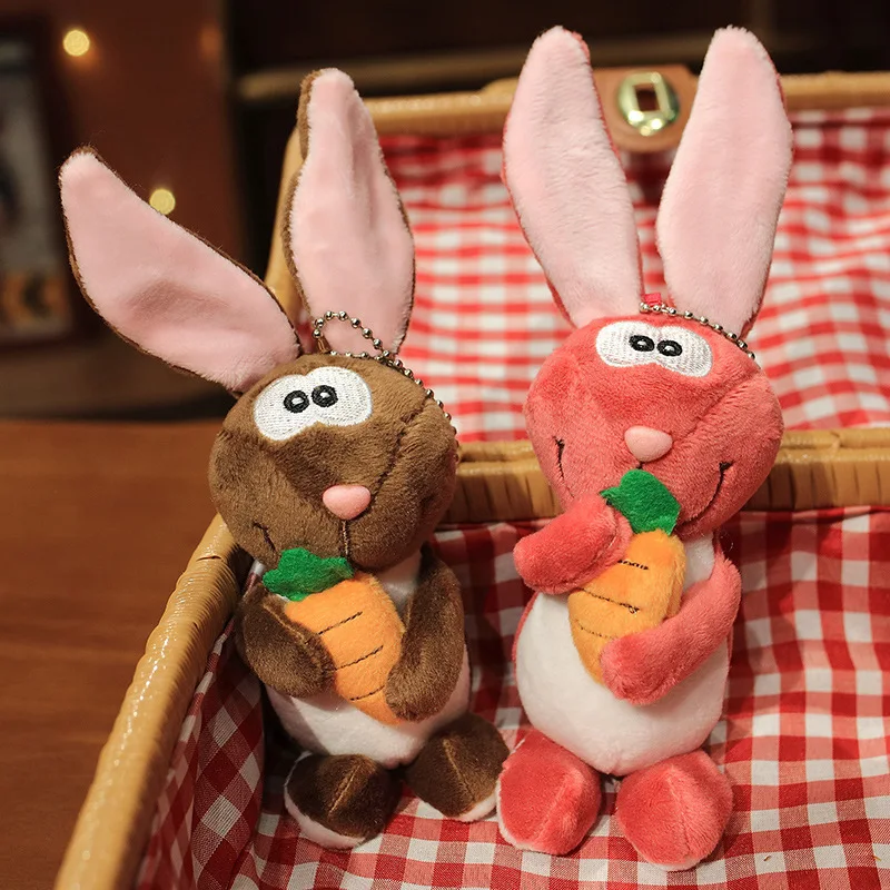 

12cm Kawaii Plush Toy Rabbit Holding Carrot Stuffed Soft Animal Pendant Lovely Rabbit Doll for Baby Girls Appease Birthday Gifts