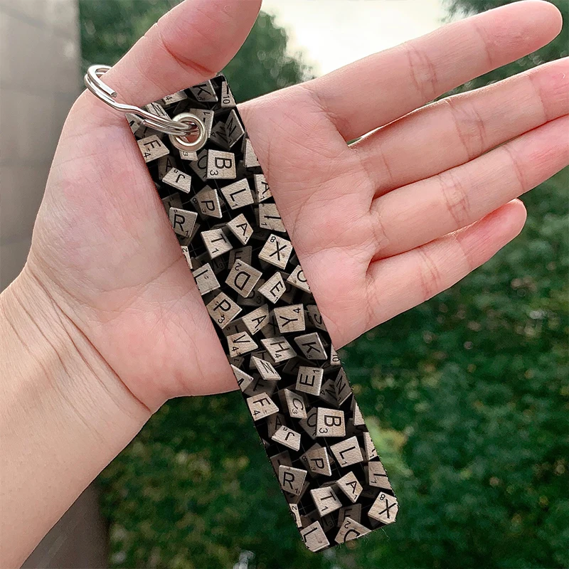 

Fashion Scrabble Tile Madness leather motorcycle Key chain Strap Keyrings Hanging Holder Bag Wallet Trinket Keychain Hanging Bag