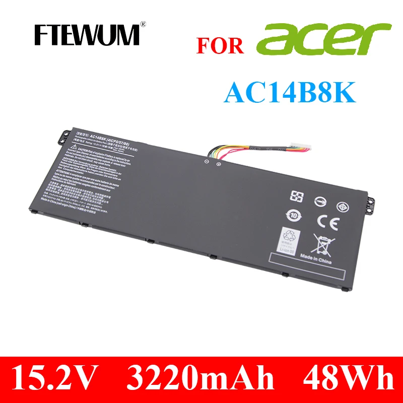 Аккумулятор для ноутбука Acer AC14B8K 4ICP5/15,2, 48 Вт · ч, 3220 в, 57/80 мА · ч, 4 ячейки