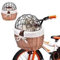 pet carrier wicker bike basket front handlebar mount basket pet basket dog cat carrier hand woven rattan bicycle storage holder