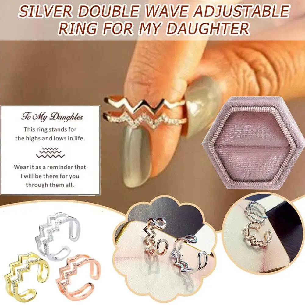 

Adjustable Silver Color Wavy Ring My Daughter Card Ring Silver Single Layer Wave Ring Minimalist Ring Gift for Her Open K3O1