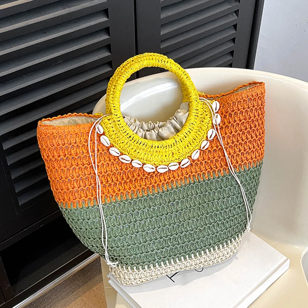 

Handmade Summer Straw Bags for Women Handbags Rattan Boho Drawstring Basket Bag Large Hand-Woven Top Handle Crochet Beach Totes