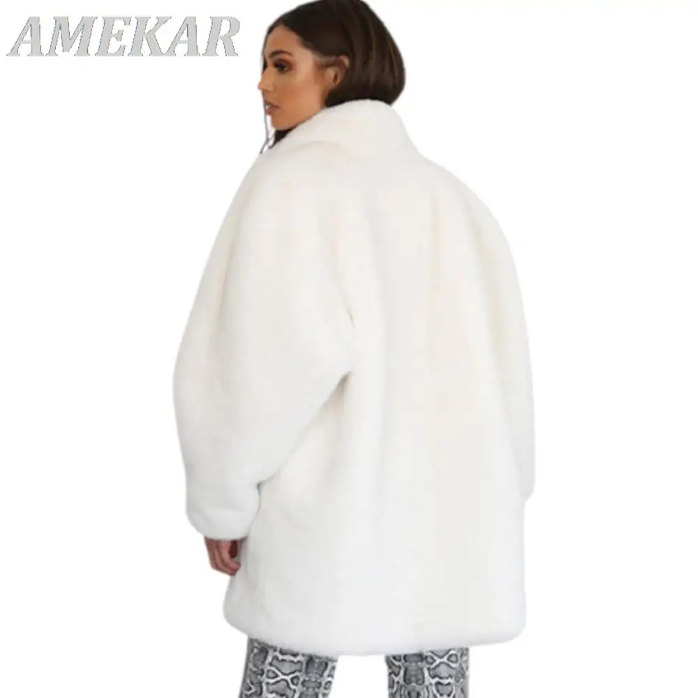 Women Elegant White Warm Real Fur Coats For Winter 2023 New Fashion Solid Jackets Coat Female Classic High Quality Furry Outwear