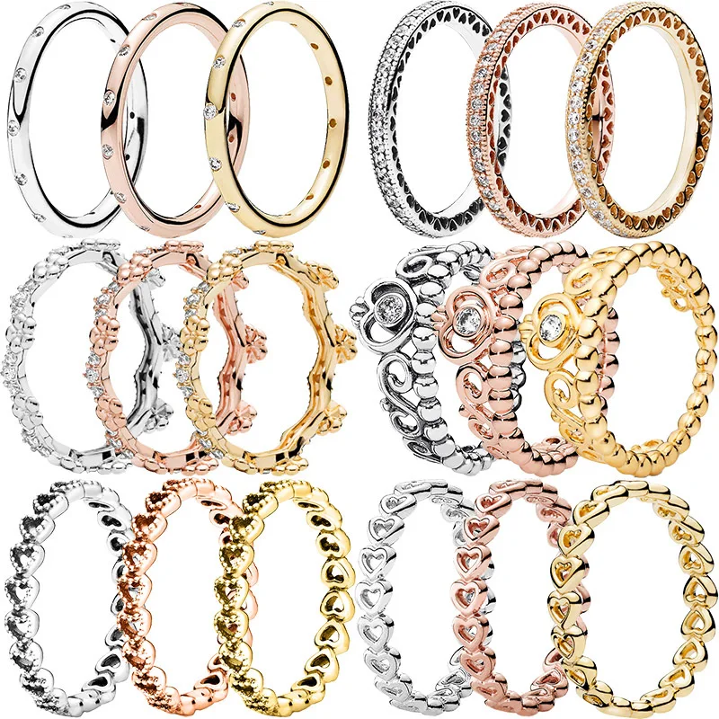 Кольца из стерлингового серебра 925 пробы розовое золото сердце корона Дейзи Wer