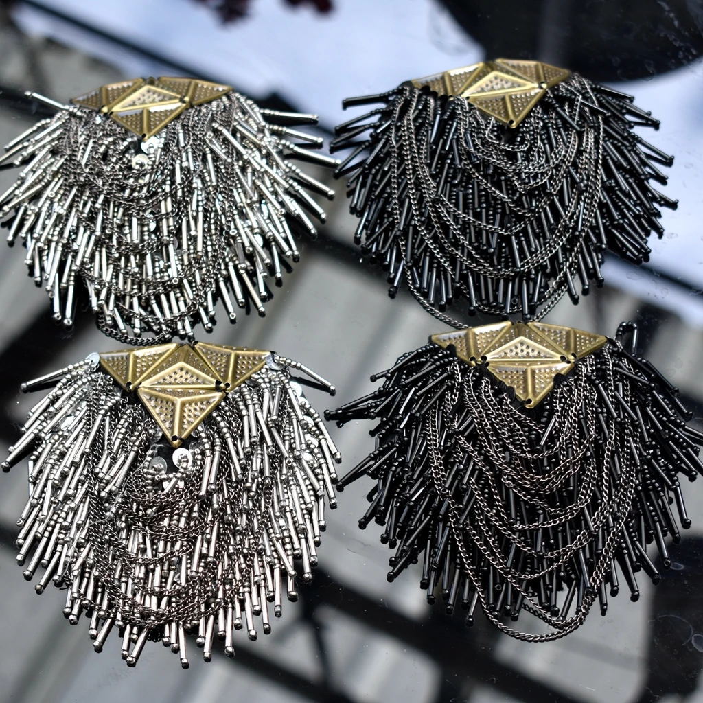 2 шт., винтажные Наплечные значки с кисточками и цепочкой, бусины, металлические эполеты из ткани, металлическая брошь, медаль 2 шт., винтажные Наплечные значки с кисточками и цепочкой, бусины, металлические эполеты из ткани, металлическая брошь, медаль