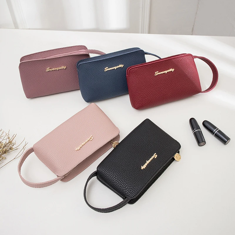 Luxury New Ladies Wallet Long Clutch Phone Bag Solid Color Leather Wallets Women Money Bag Credit Card Holder Zipper Coin Purses