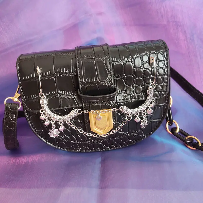 

HAEX Y2k Gothic Women Shoulder Bag Fashion DIY Chains Punk E Girl Crossbody Bags Heart Decorations Solid PU Harajuku Bolso Mujer