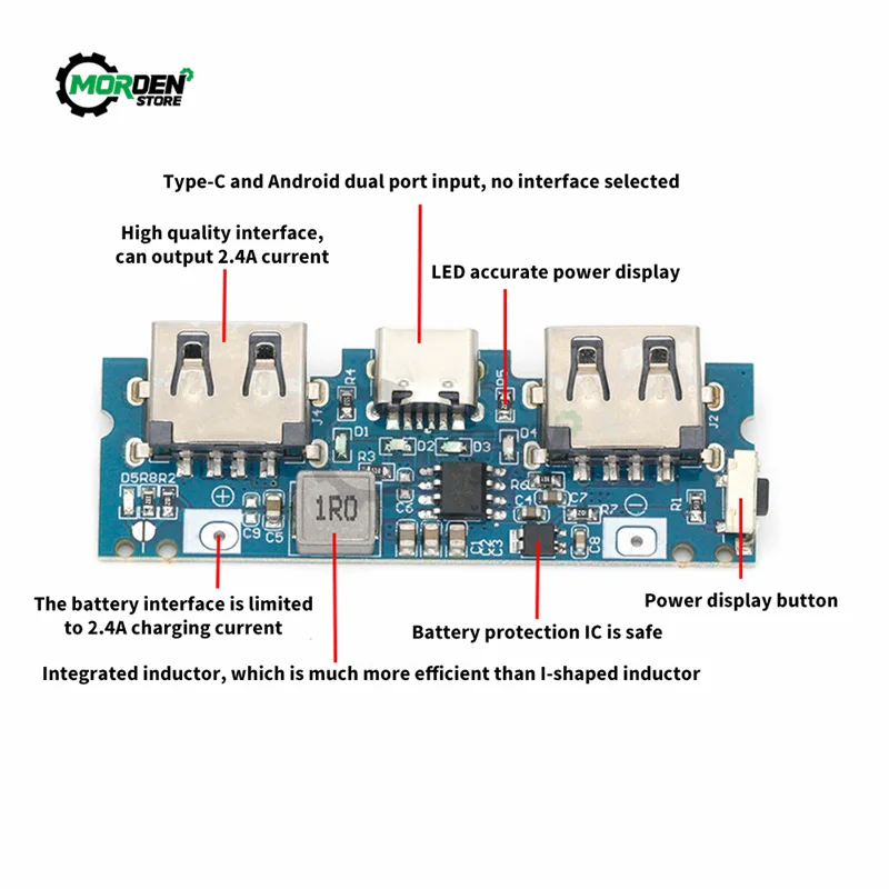 

Micro/Type-C USB 5V 2.4A Dual USB 18650 Boost Battery Charger Board Mobile Power Bank Accessories For Phone DIY Kit Power Supply