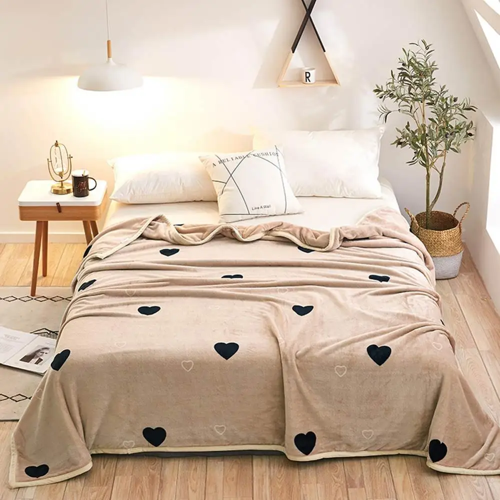 

Black Hearts Brown Soft Print Double-side Blankets Throws Plaids Flannel Coral Fleece Microfiber Polyester Plaids Bedsheet
