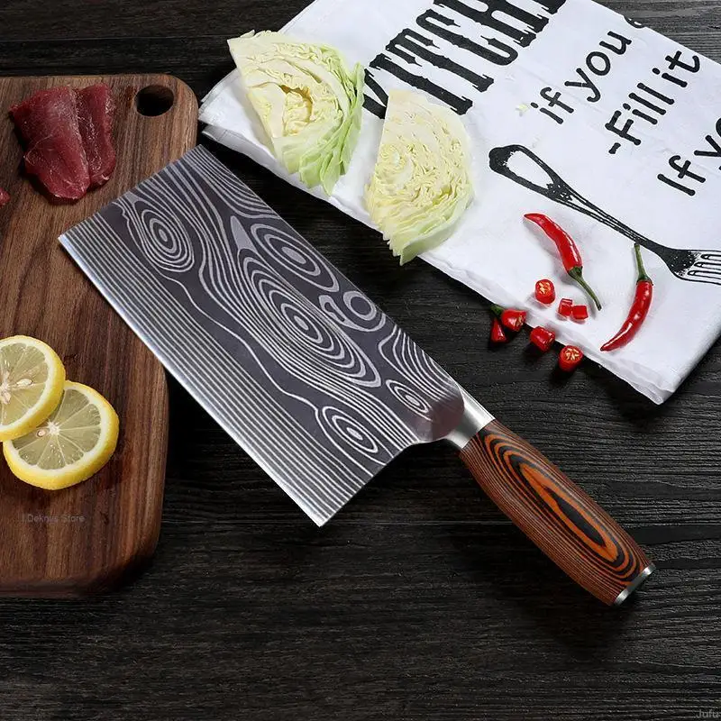 

Kitchen Knife Damascus Chef Japanese Knives 5cr15 Carbon Steel Meat Cleaver Utility Knife Laser Damascus Pattern Kitchen Utensil