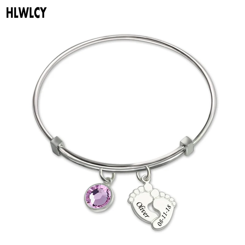 

Bracelets for Women Silver 925 Jewelry Name Letter Bracelet Costume Baby Feet Bangles with Engraving Bangle Mom