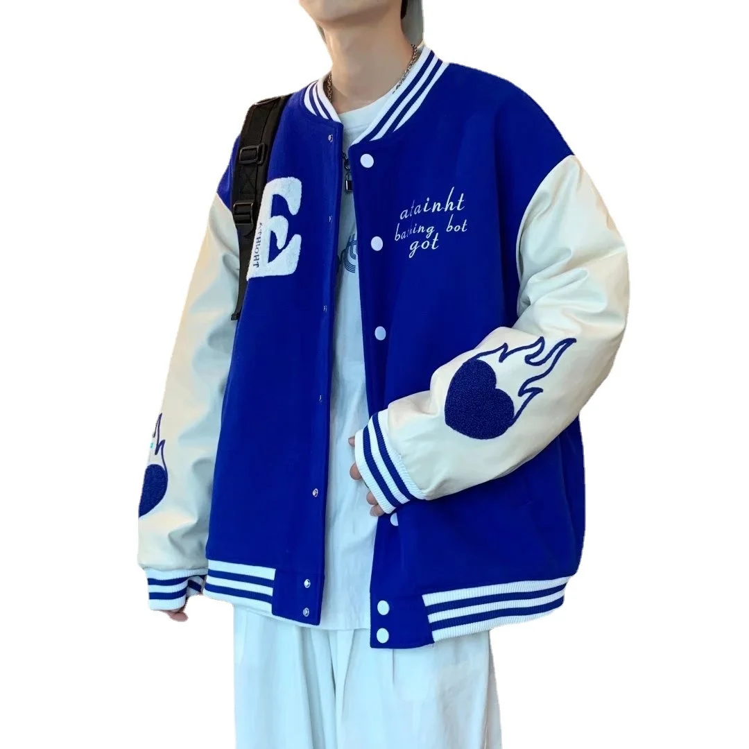 Fashion Varsity Baseball Bomber Jacket Coats Men Hip Hop Harajuku Patchwork Jackets Streetwear Unisex College Uniform Black Blue