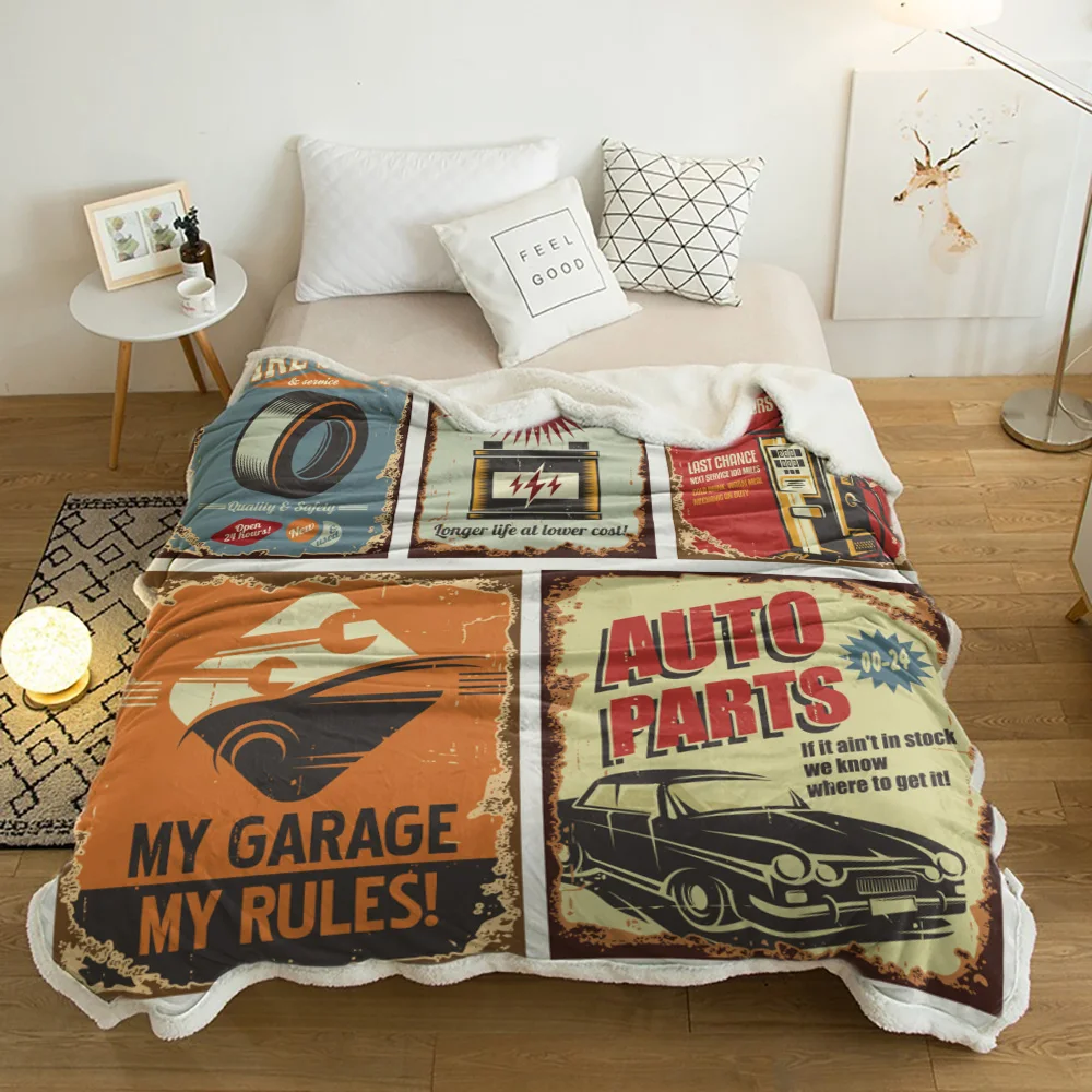 

Old Posters Advertising Car Navigation Lamb Cashmere Fleece Blanket Home Bed Sofa Winter Sherpa Bedding Kids Thick Bedspread