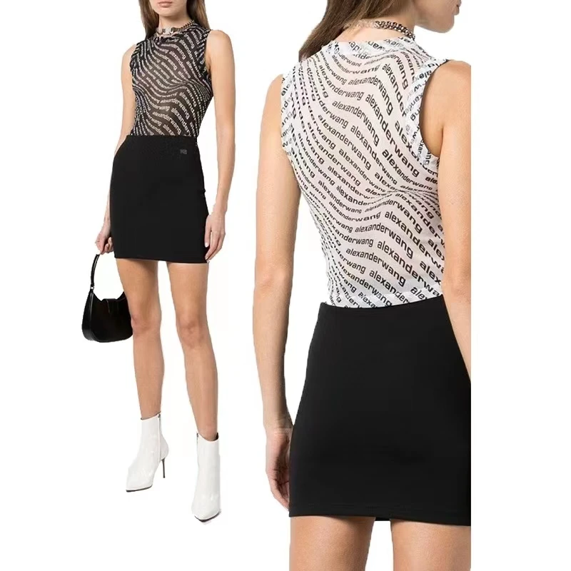 

2022ss Women's Short-sleeved T-SHIRT High-quality Vest Bottoming Shirt New Trend Brand Mesh Full Floral Alphabet Tops Harajuku