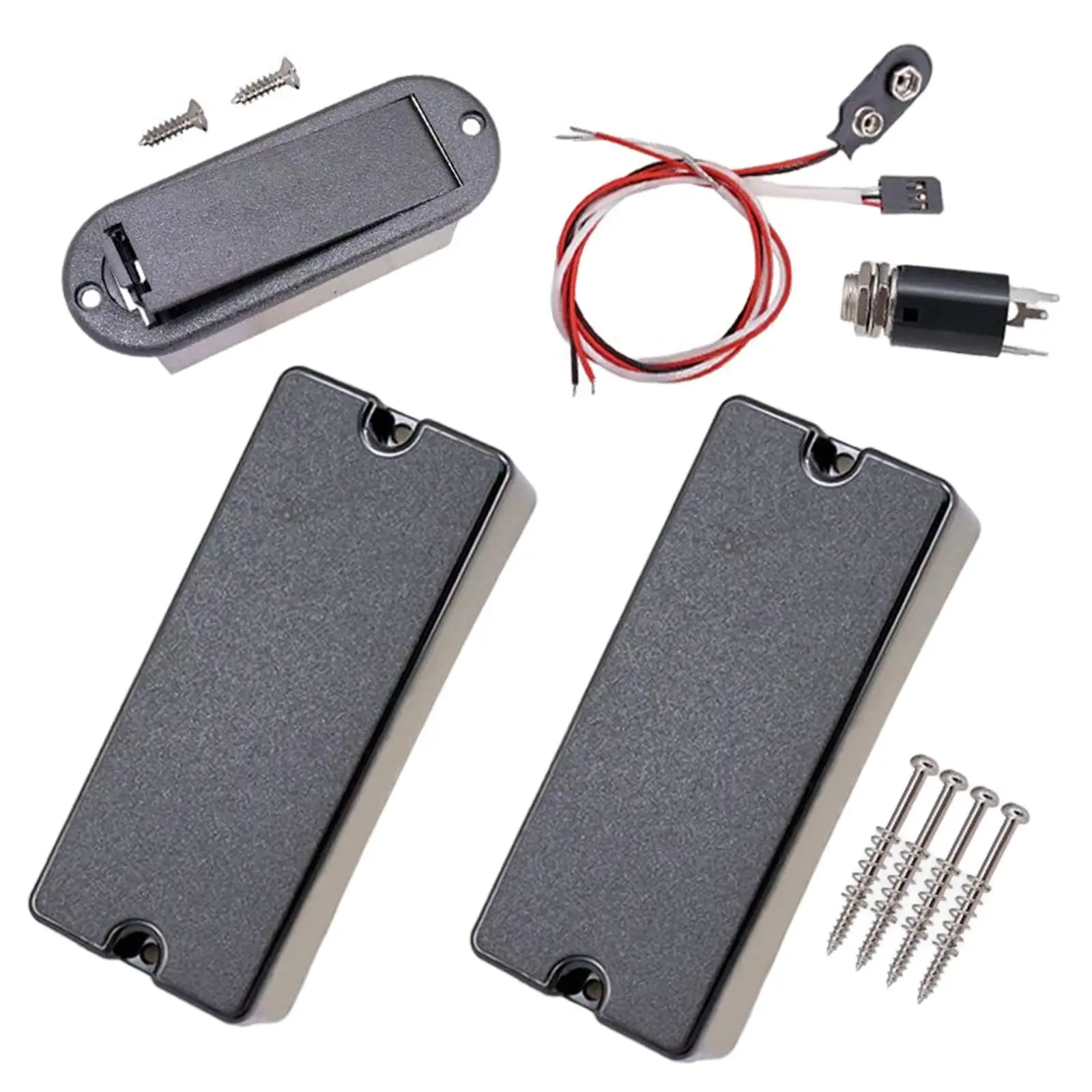 

2Pcs Sealed Closed Active Humbucker Pickups Battery Box Socket Battery Buckle Cable with 9V Battery for Bass Guitar Replacements