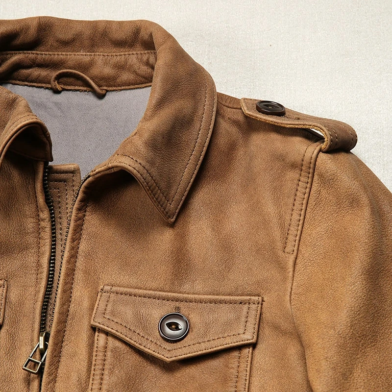 Желтая Весенняя мужская куртка M65 Safari Style размера плюс 5XL Натуральная Воловья кожа