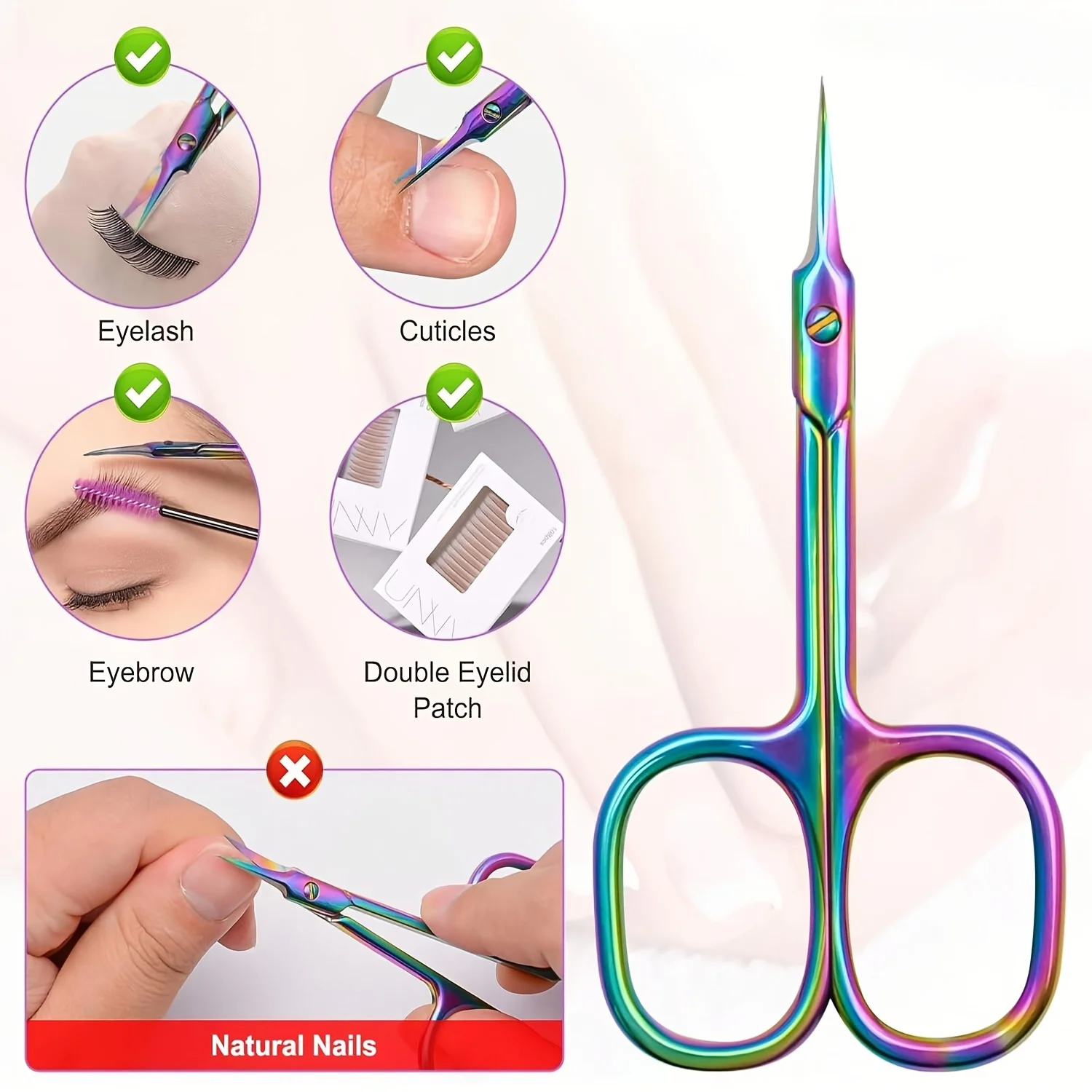 Фото Многоцелевые ножницы для кутикулы Beauty Rainbow Titanium из нержавеющей стали, эргономичная ручка, подходит для ухода за ногтями №5