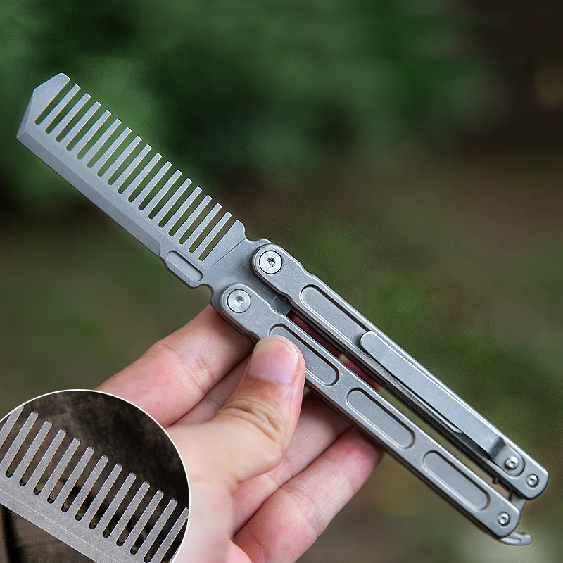 Titanium Alloy Practice Balisong Butterfly Training Folding Knife Bottle Opener Portable Comb Multi-function Tool EDC