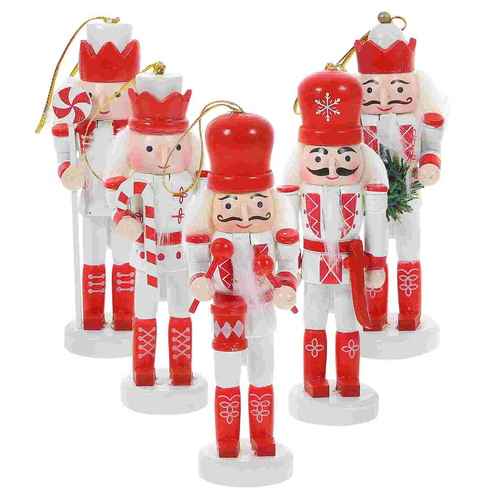 

5 Pcs Wood Nutcracker Xmas Nutcrackers Hanging Tree Decorations Toys Christmas Gifts Wooden Pendant Ornament Festival