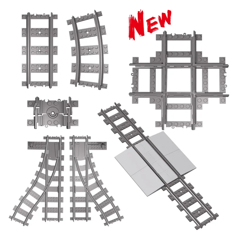 City Trains Train Track Rail Bricks Model  Toy Soft Track& Cruved& Straight for Kids Gift Compatible All Brands Railway