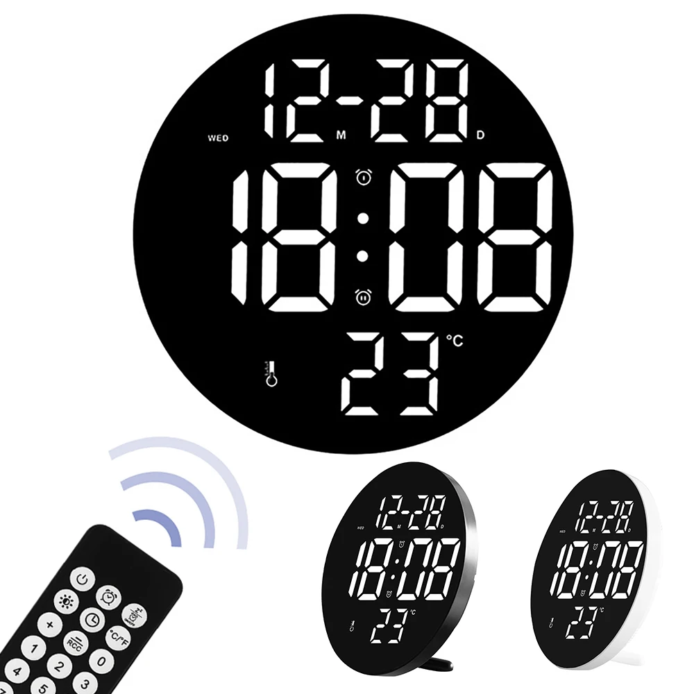 

9inch Round LED Digital Wall Clock Modern Design Dual Purpose Temperature Date Display Electronic Alarm Clock for Living Room