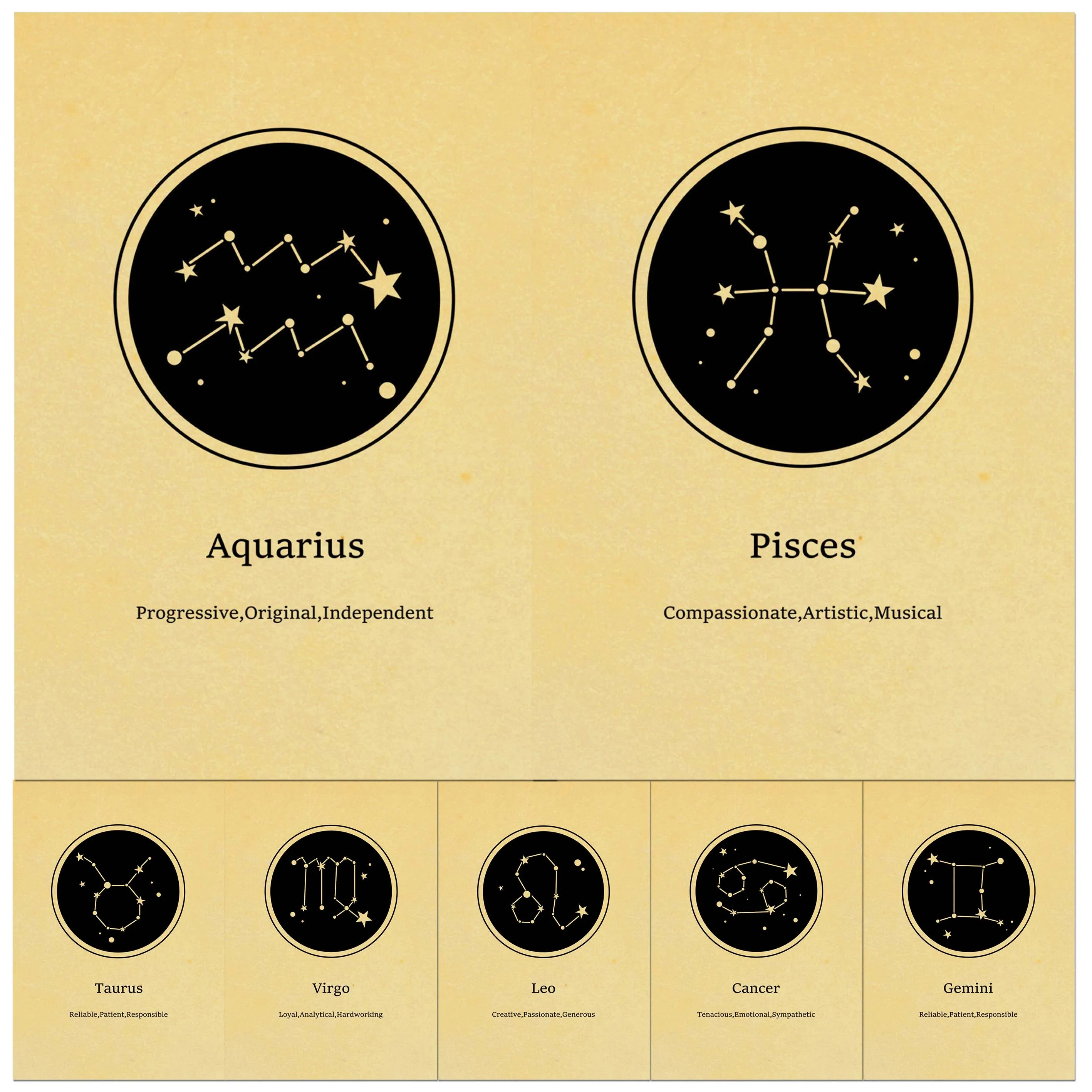 

Vintage Twelve constellations Northern Europe style scorpio/ Retro Poster Kraft paper Art Wall for Coffee House Bar Decor