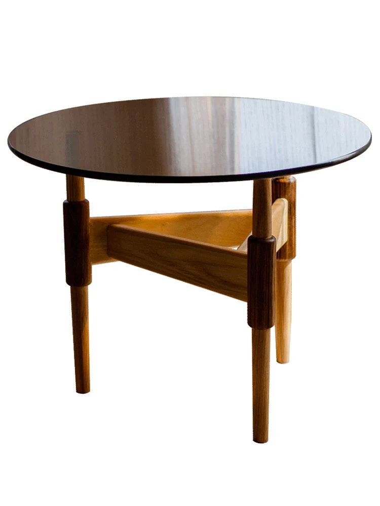 

Light Luxury Pewter Solid Wood round Low Table Living Room Coffee Table Leisure round Table Side Table