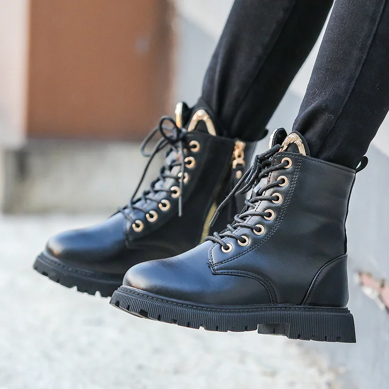 Зимние модные детские ботинки BCEBYL из искусственной кожи до щиколотки с