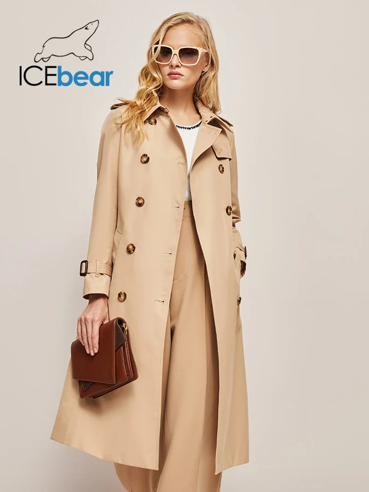 

ICEbear 2022 fall new women's windbreaker long classic double-breasted trench coat elegant trendy jacket with belt 2F6183