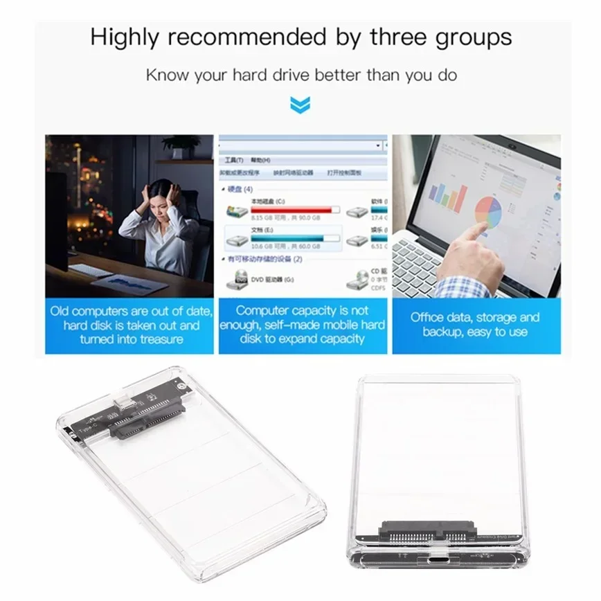Прозрачный внешний корпус для жесткого диска USB 3 1 на SATA портативный 3. 0 Type-C дюйма