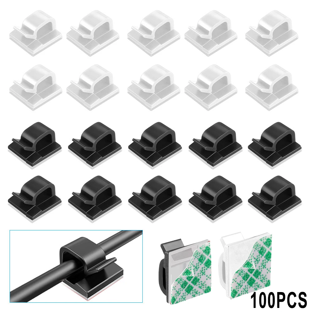 

100 X Cable Clip Self-Adhesive Cord Management Organizer Wire Holder Clamp Mount Two Colors Can Be Selected