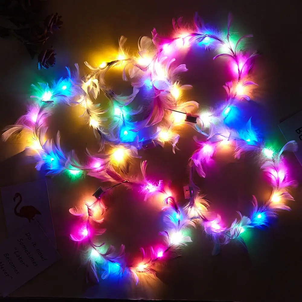 

Photo Props LED light Toy Kids Head Wear Glowing Feather Wreath Korean Style Hair Accessories Fairy Wreath Women Hair Wear