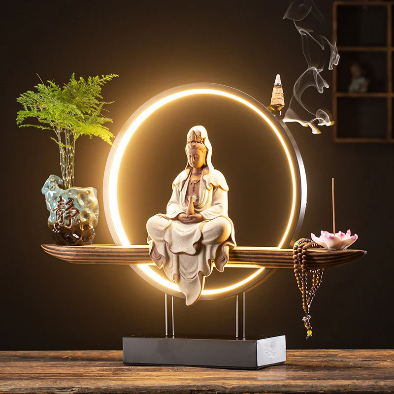 

Incense Backflow Burner With Led Light Waterfall Holder Chinese Ornaments Encensoir Decorations For Home Decor Art Accessories