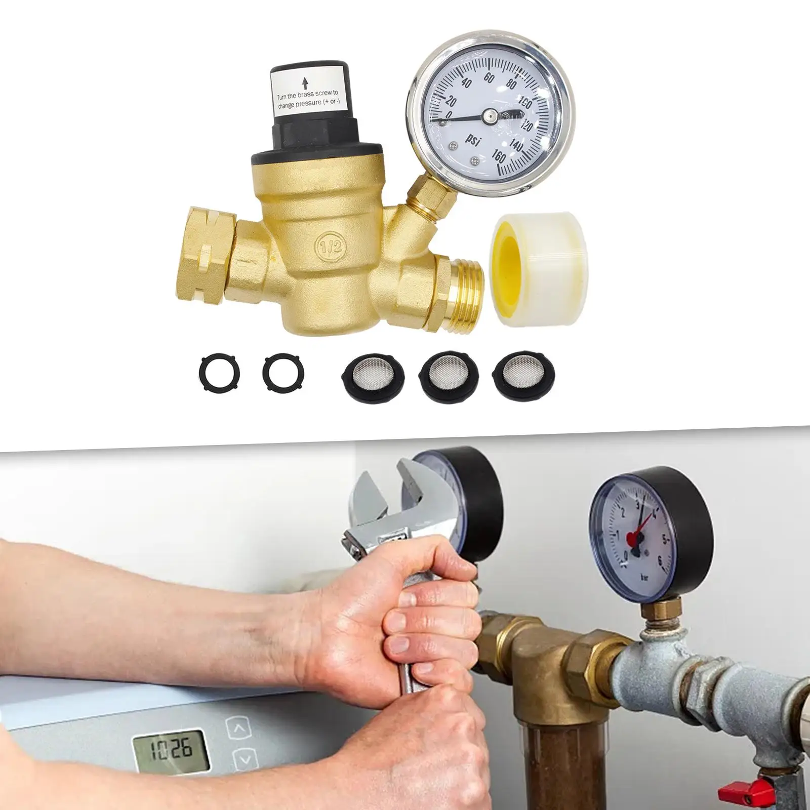 Клапан давления воды с манометром Прицеп Редукционный клапан в саду