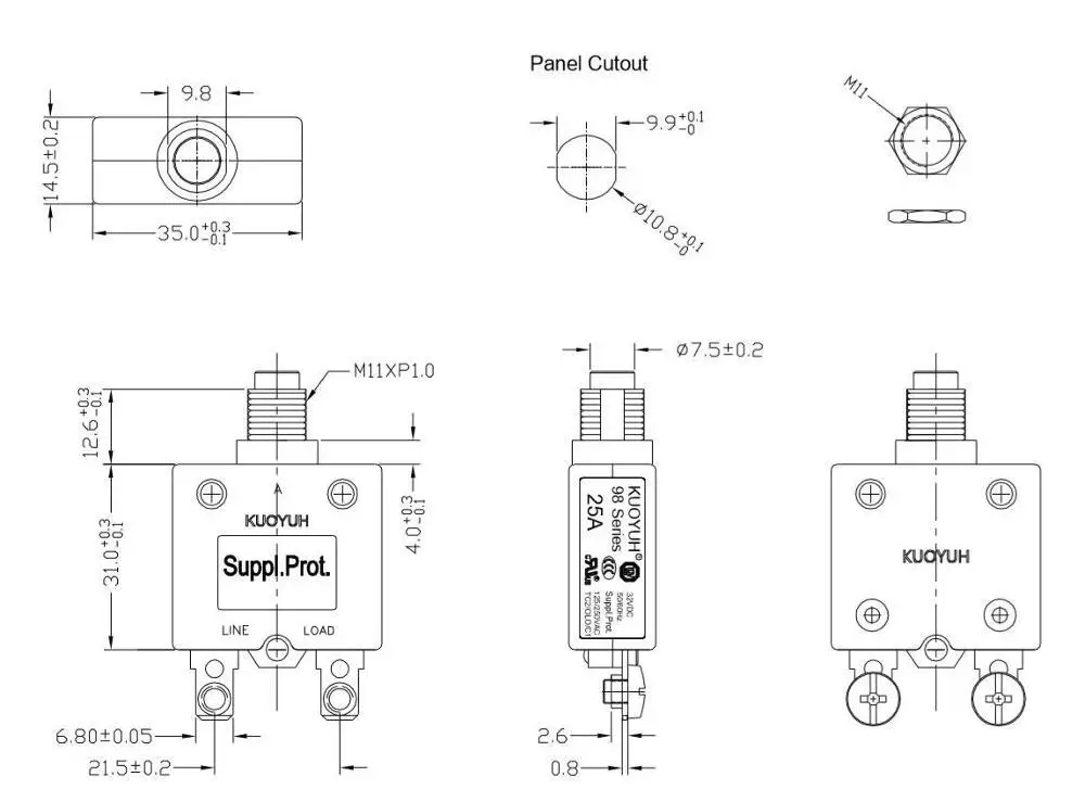 KUOYUH 98 СЕРИЯ 26A автоматический выключатель микротермопротектор с винтовым