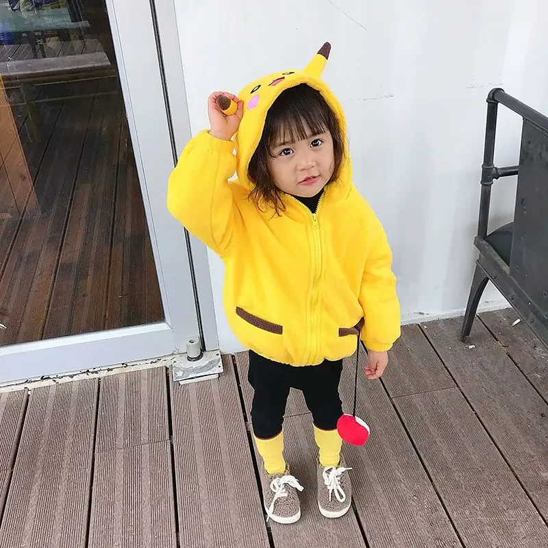 

2023 Kawaii DIY Пикачу детские толстовки из овечьей шерсти с капюшоном для мальчиков и девочек Теплые Топы праздничный подарок Детские теплые зимние