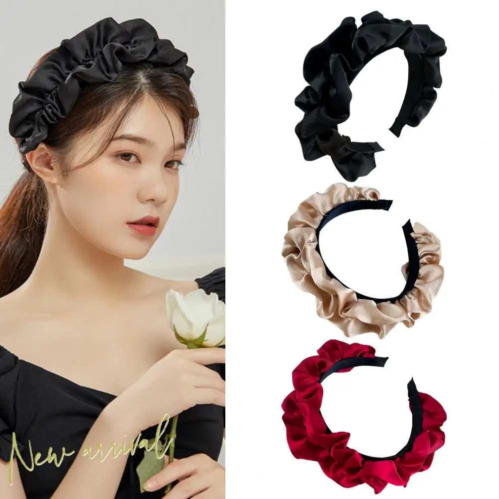 

Chic Women Headband Headgear Hair Clasp Smooth Solid Color Pleated Headband Hair Band Dressing Up