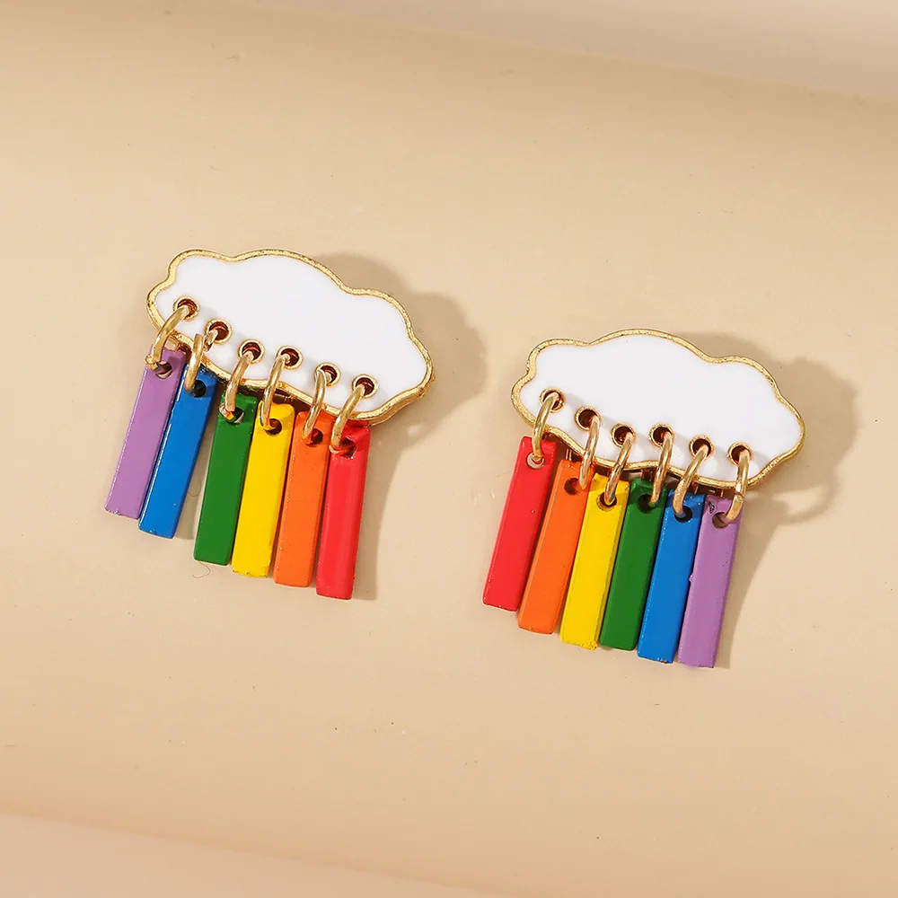 

Rainbow Colors Pendant Earrings Cute Cloud Raindrop Stud Earrings For Women Earing Jewelry Earring Personality Earings