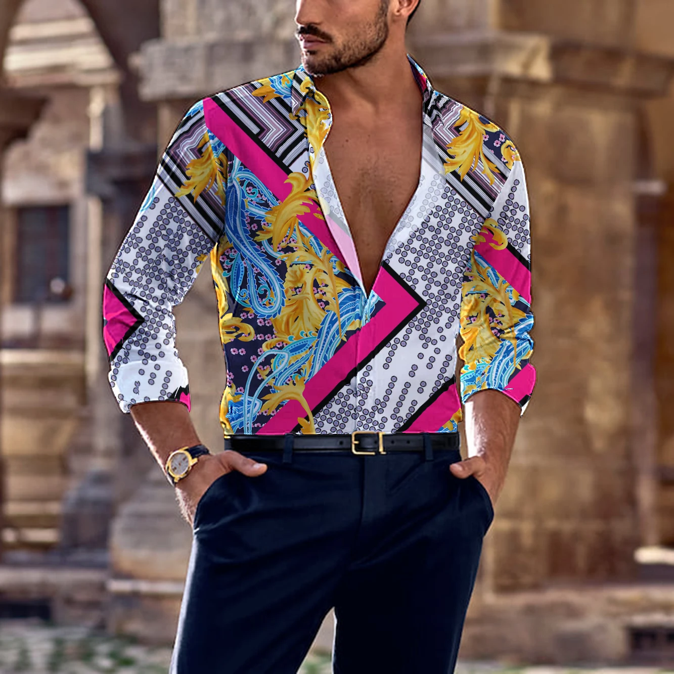 

Новинка 2023, асимметричная Мужская рубашка с 3d-печатью для отпуска в стиле пьяных людей, белая рубашка с воротником для торжества и отдыха, офисные Топы с длинным рукавом