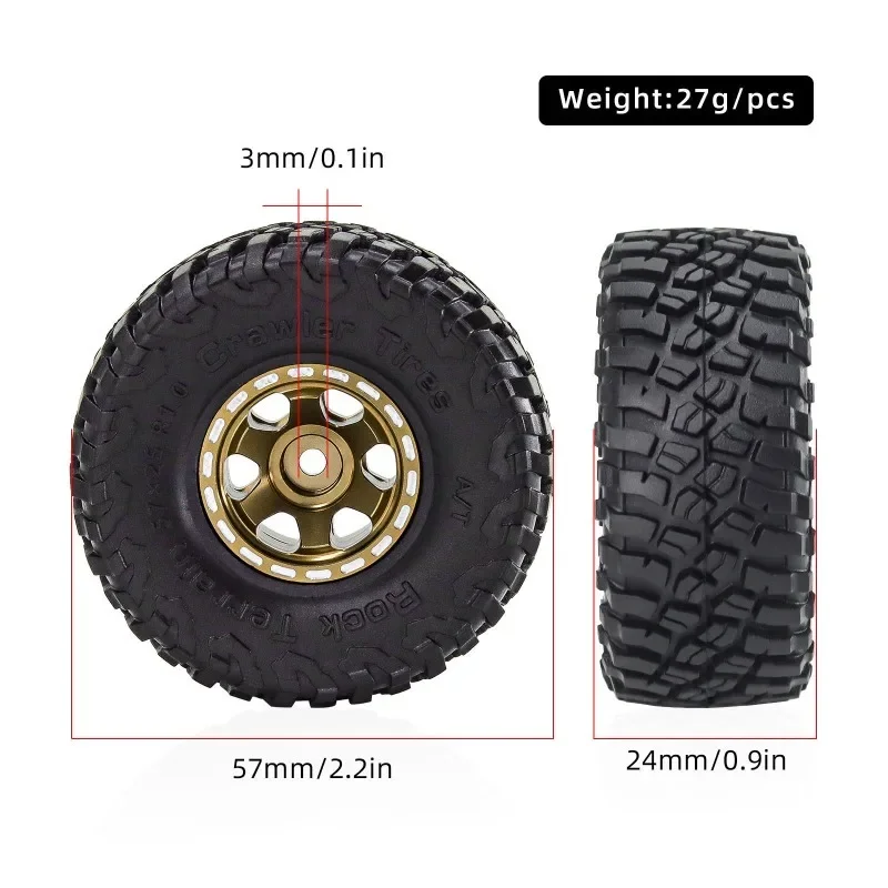 4pcs 57mm 1.0&quot Metal Beadlock Wheel Tire Set For 1/18 1/24 RC Crawler Car TRXS 4M SCX24 AX24 FCX24 Upgrade Parts Accessories