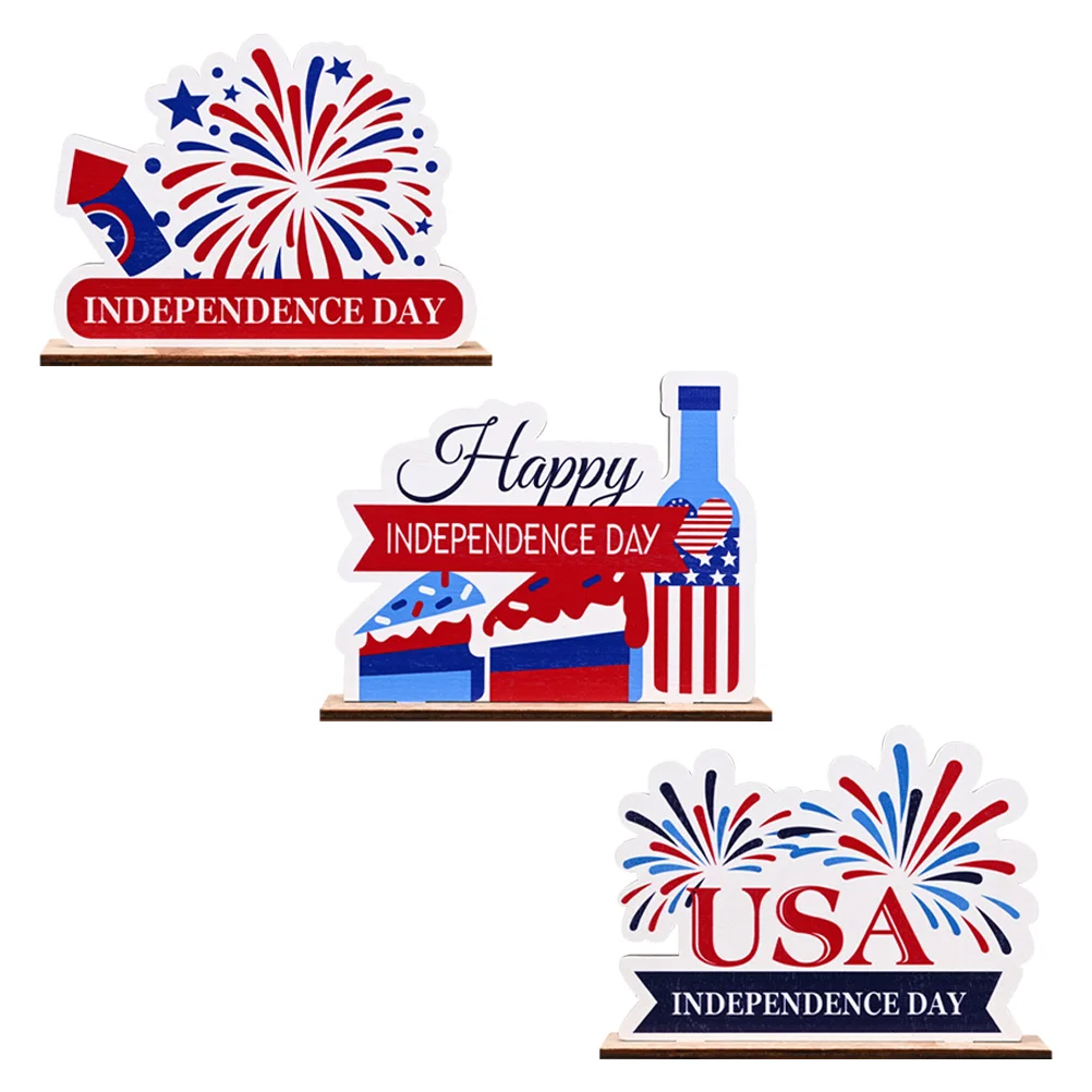 

3 Pcs Independence Day Wooden Ornaments Wood Crafts Festival Desktop Decorations