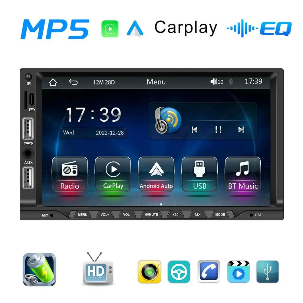 7-inch 2 Din Car Radio Bluetooth-compatible 5.1 Hands-free Mp5 Player Compatible Microphone