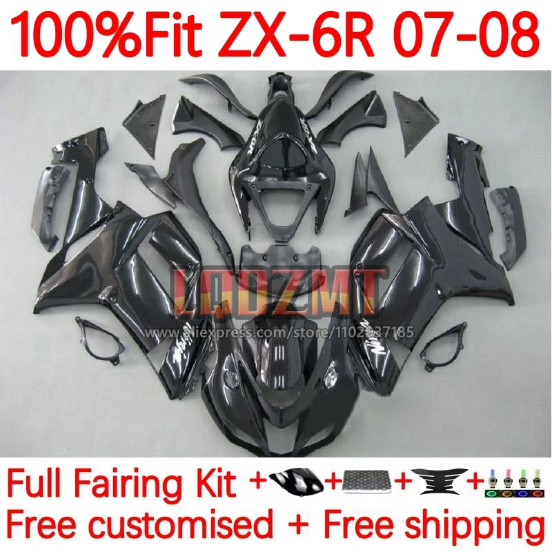 

Инжекционный корпус для KAWASAKI NINJA ZX-6R ZX636 ZX 636 6R 6 R ZX-636 ZX6R 2007 2008 600CC ZX600 07 08 обтекатель 57No.1 глянцевый черный