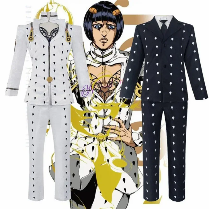 

Disfraz de JoJo Bizarre Adventure para hombre y mujer, traje de Anime, Bruno Bucciarati, blanco y negro, conjunto completo