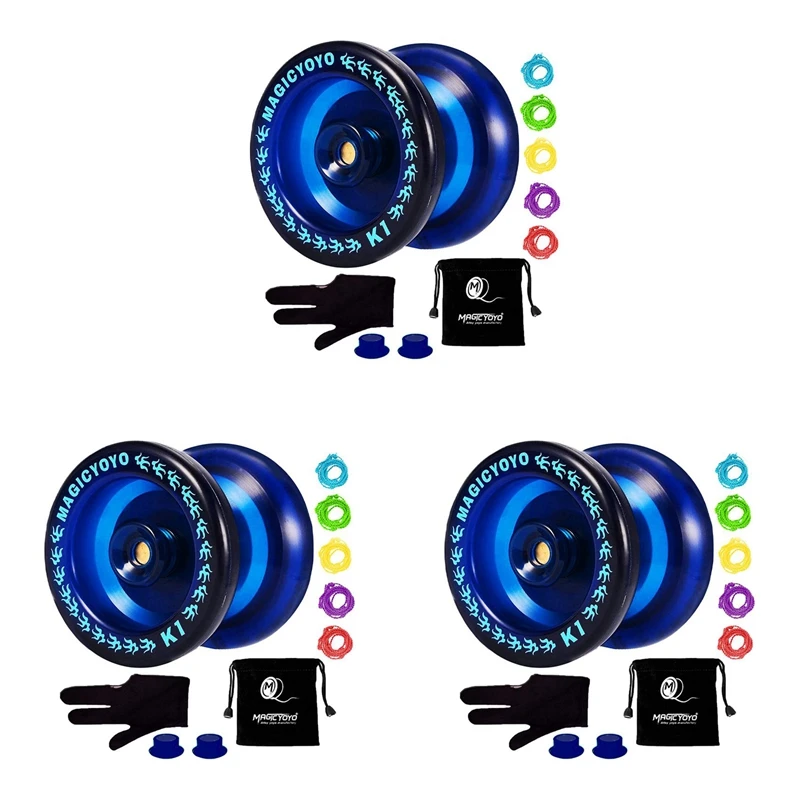 

3X MAGICYOYO Responsive Yoyo K1-Plus With Yoyo Sack + 15 Strings And Yo-Yo Glove Gif,Blue