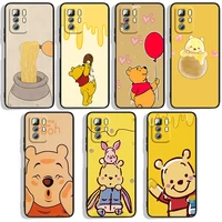 winnie the pooh phone case for xiaomi redmi note 10 10s 10t 10promax 11 11s 11t 11e lite pro 5g 4g black luxury silicone back