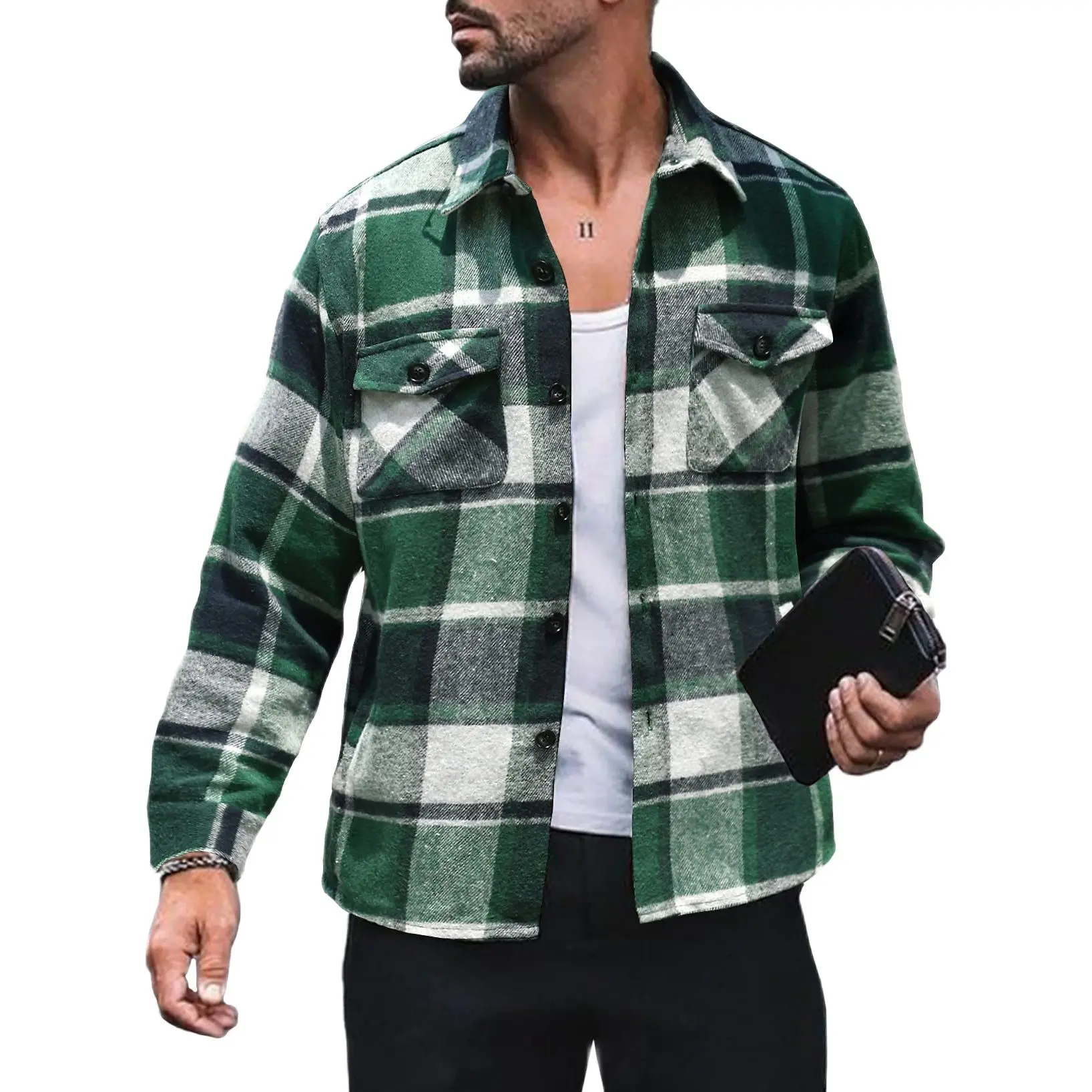 

Mens Plaid Flannel Shirt 2023 New Casual Long Sleeve Man Clothes Business Office High Quality Pockets Shirts Camisas De Hombre