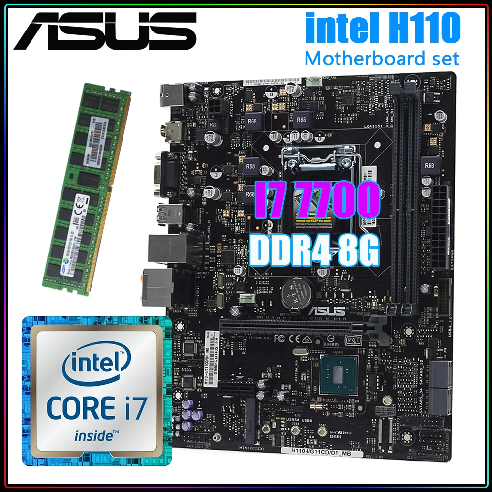 

Материнская плата LGA 1151, системная плата ASUS H110-I/G11CD с процессором Core i7 7700, памятью DDR4 8 ГБ, набор игровых компьютеров