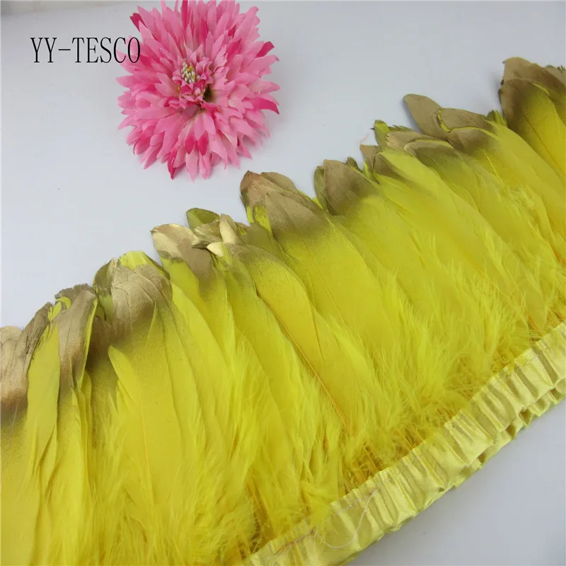 

Модные золотые наконечники, отделка из гусиного пера, 2-10 ярдов, желтые окрашенные ленты из гусиного пера/15-20 см, бахрома из утиного пера, бесп...
