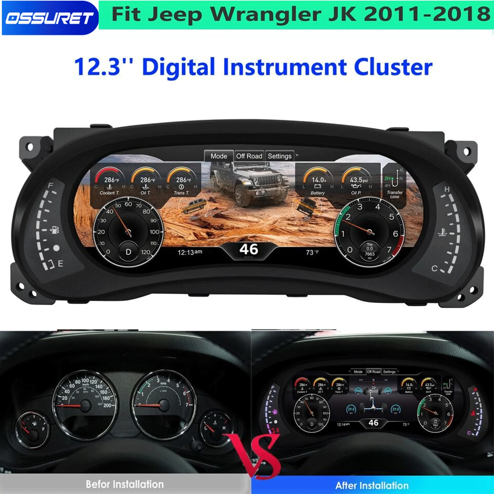 

Цифровой кластер с ЖК-дисплеем 12,3 дюйма для Jeep Wrangler JK 2011-2018, спидометр для приборной панели, экран дисплея с антибликовым покрытием